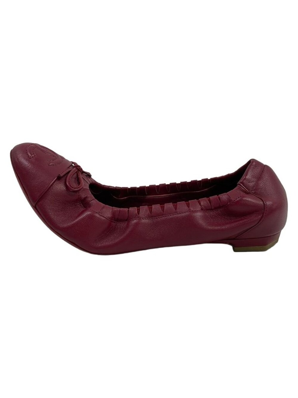 Chanel Flat Shoes 36 C Red Ribbon CC Logo Ballet Lambskin